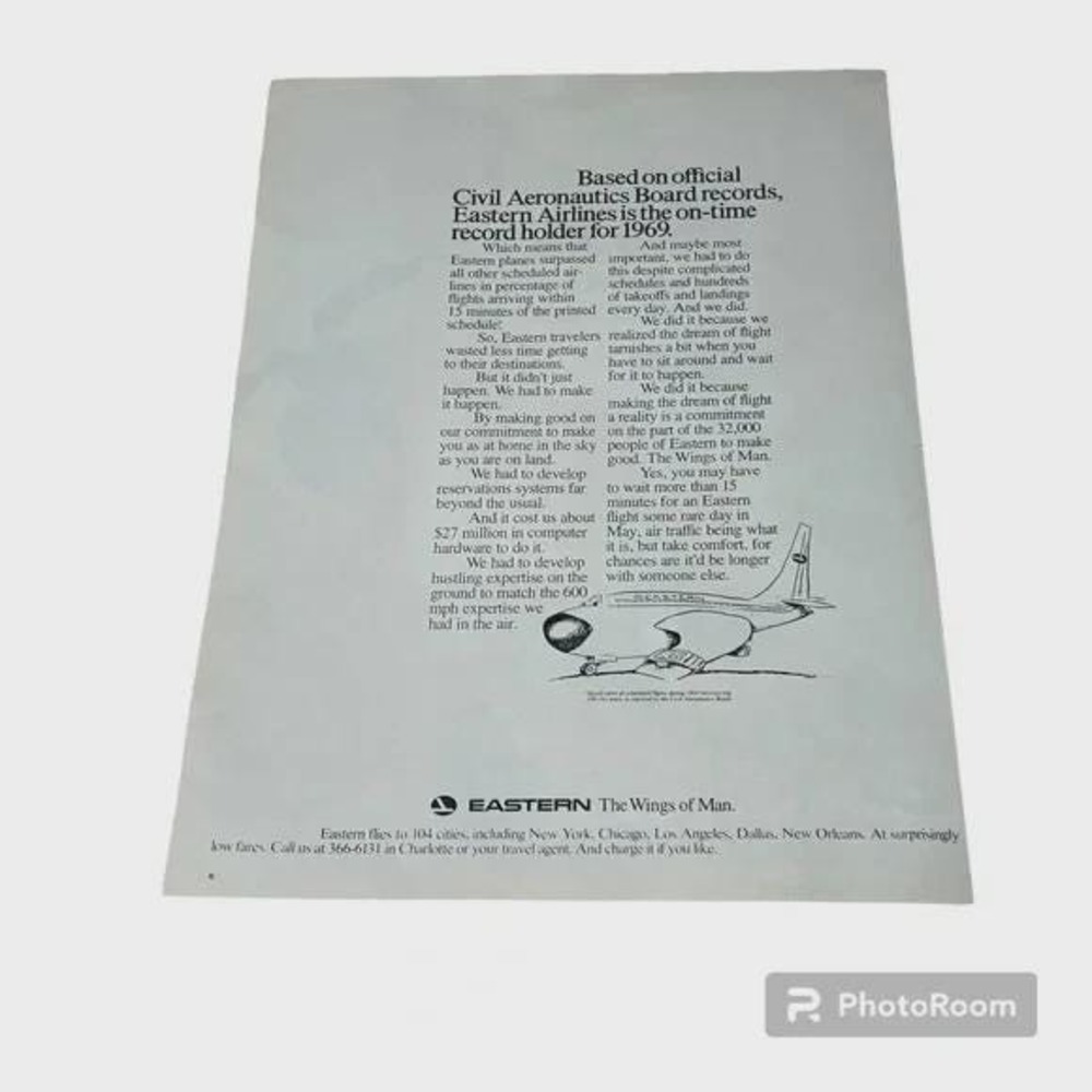 1970 Eastern Airlines Based on Civil Aeronautics Original Vintage‎ Print Ad